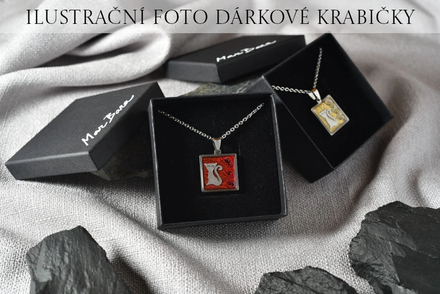 Červený náhrdelník kočka, malba, čtverec